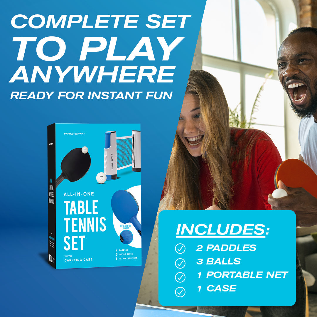 All-In-One Ping Pong Set, Ultra Comfort Paddles